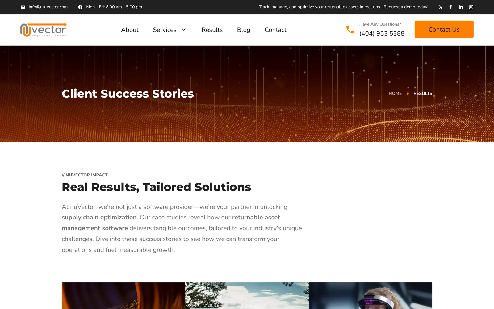 The Client Success Stories index page with an introduction and the start of the client grid.