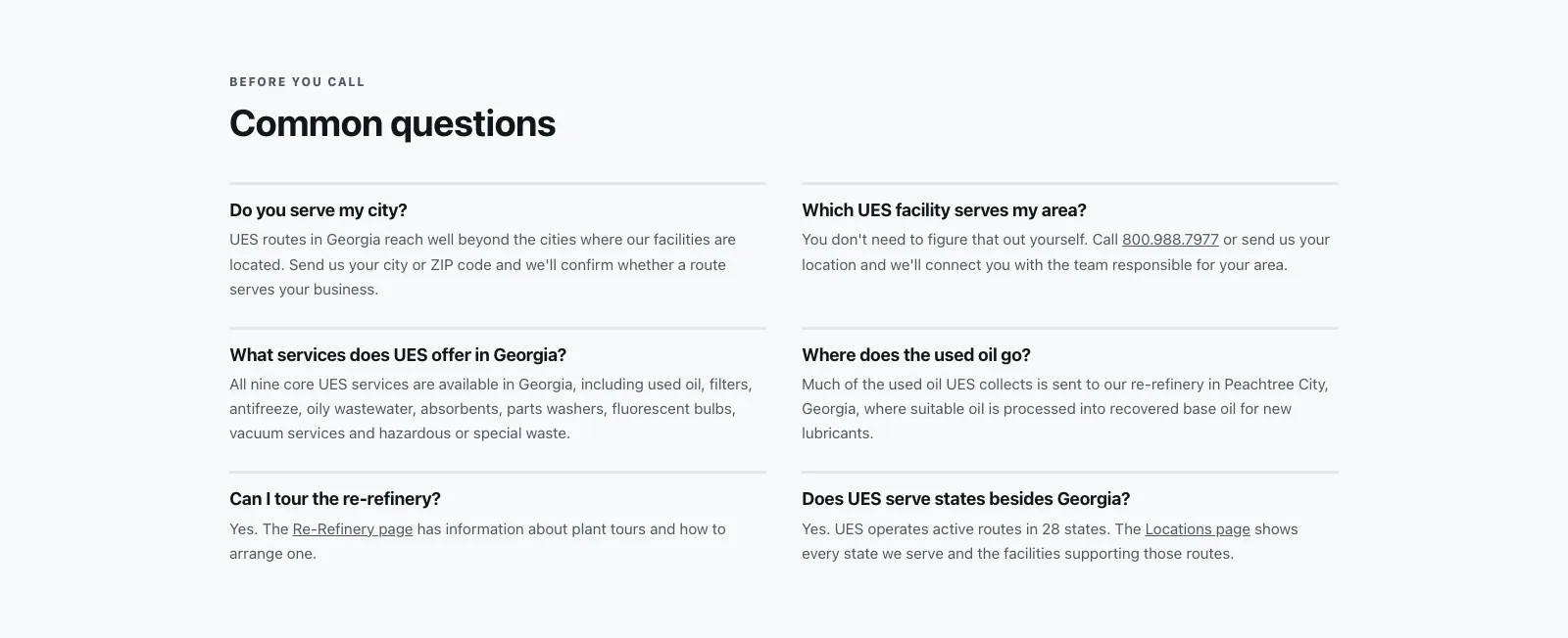 The Common questions section on the Georgia page with six short questions and answers.